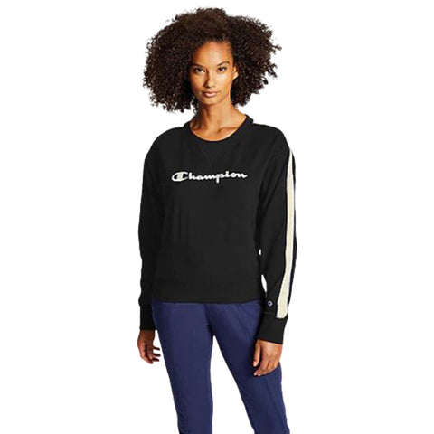 CHAMPION WOMEN'S HERITAGE CREW WITH TAPING BLACK