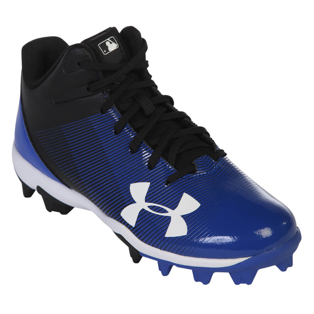 UNDER ARMOUR JR LEADOFF MID RM BLACK/ROYAL BASEBALL CLEAT