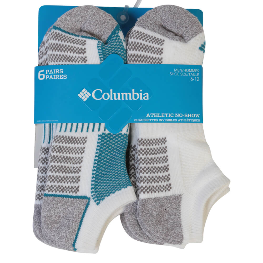 COLUMBIA MEN'S ATHLETIC NO SHOW 6 PACK 6-12 SOCKS WHITE/BLUE