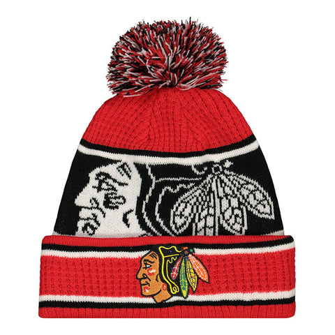 OUTERSTUFF YOUTH CHICAGO BLACKHAWKS GRINDER CUFF KNIT WITH POM HAT
