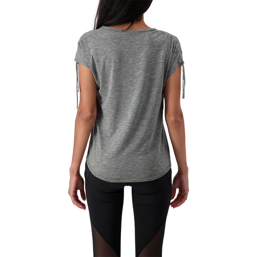 ELLE SPORTSWEAR WOMEN'S SHOULDER TIE SHORT SLEEVE TEE BLACK