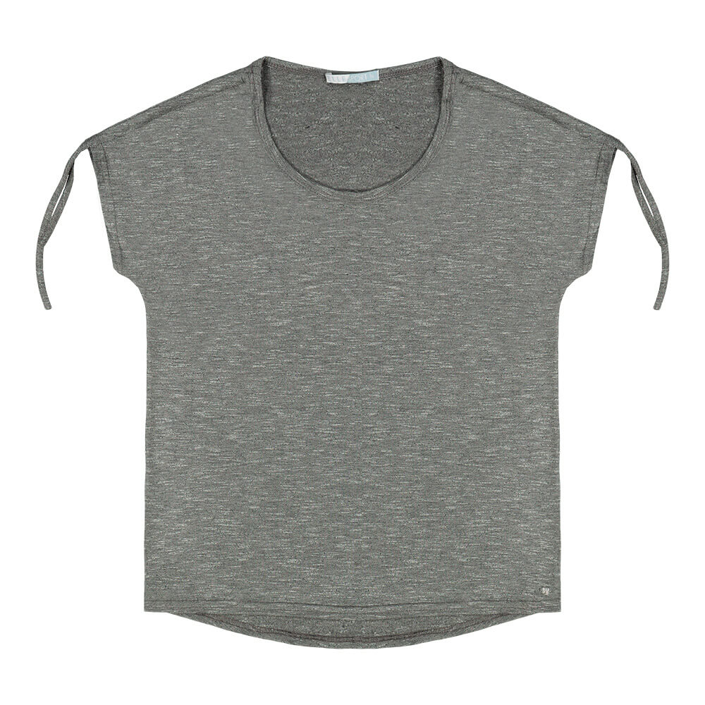 ELLE SPORTSWEAR WOMEN'S SHOULDER TIE SHORT SLEEVE TEE BLACK