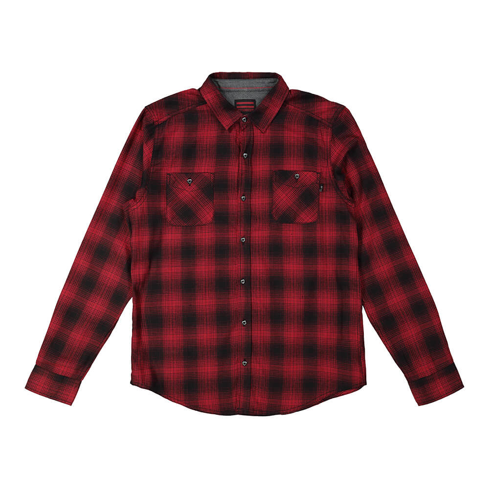 BURNSIDE MEN'S LONG SLEEVE WOVEN PLAID SHIRT MERLOT