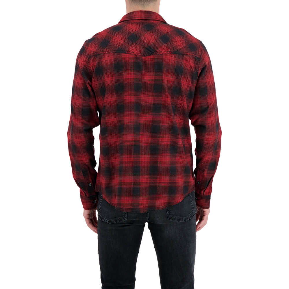 BURNSIDE MEN'S LONG SLEEVE WOVEN PLAID SHIRT MERLOT