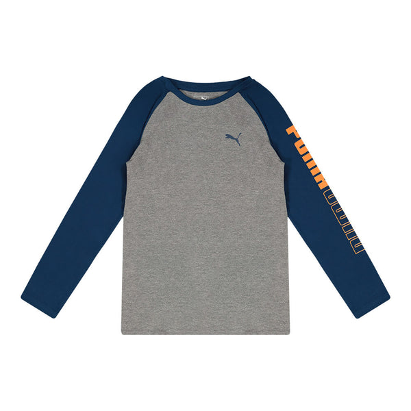 PUMA BOY'S UN-N-DOWN PACK LONG SLEEVE RAGLAN TEE CHARCOAL HEATHER