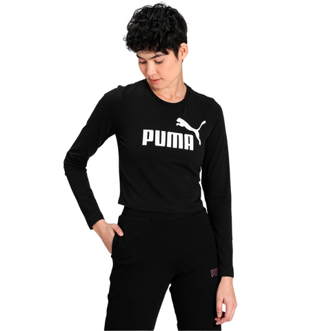 PUMA WOMEN'S ESSENTIAL LOGO LONG SLEEVE FITTED TOP BLACK