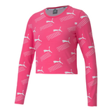 PUMA WOMEN'S AMPLIFIED AOP LONG SLEEVE FITTED TEE GLOWING PINK