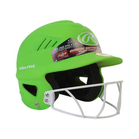 RAWLINGS COOLFLO FASTPITCH BATTING HELMET W/MASK MATTE NEON GREEN