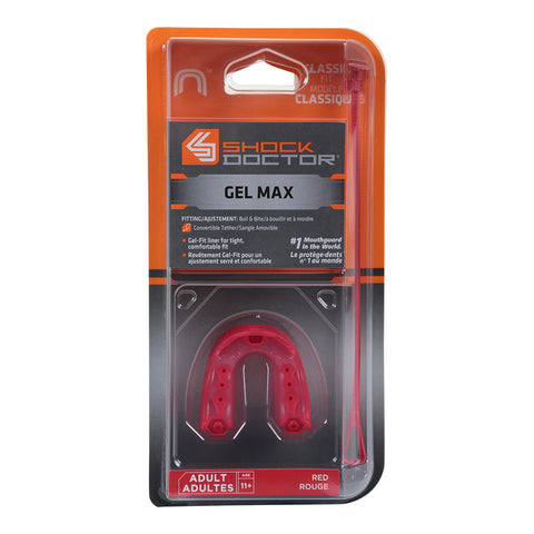 SHOCK DOCTOR ADULT GEL MAX RED CONVERTIBLE MOUTHGUARD
