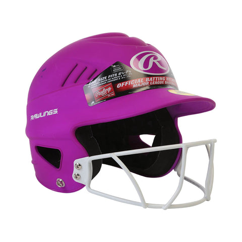 RAWLINGS COOLFLO FASTPITCH BATTING HELMET W/MASK MATTE NEON PURPLE