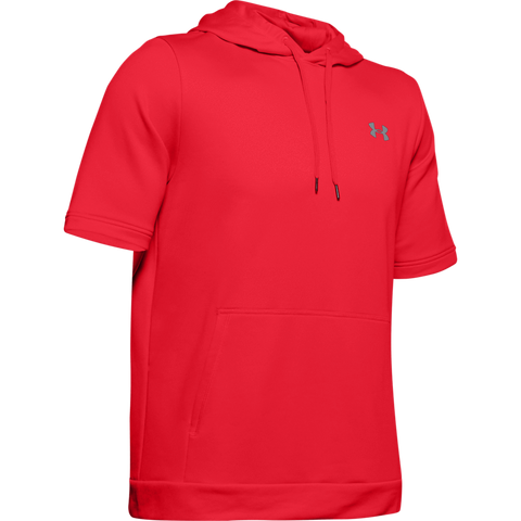 UNDER ARMOUR MENS RED SHORT SLEEVE CAGE HOODIE
