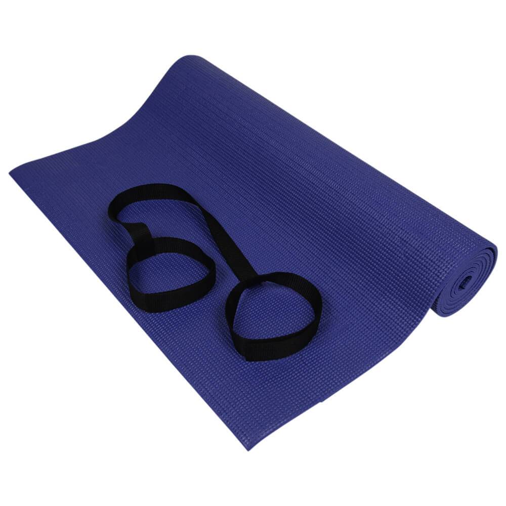 ZENZATION 1/4'' YOGA STICKY MAT WITH STRAP - BLUE UNROLLED