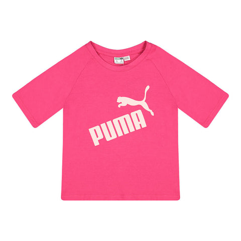 PUMA GIRL'S NO.1 LOGO PACK RAGLAN FASHION TEE BRIGHT ROSE/GLITTER