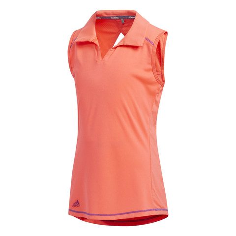 ADIDAS GIRLS SOLID SLEEVELESS POLO RED ZEST