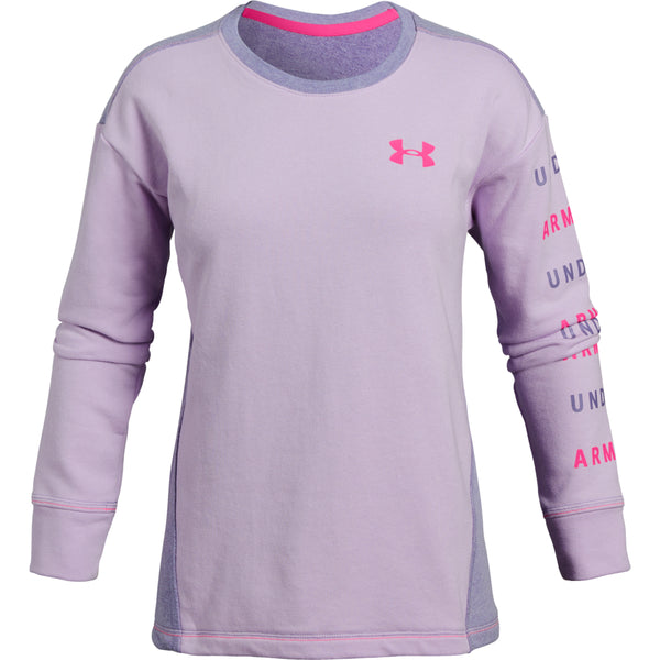 UNDER ARMOUR GIRL'S RIVAL TERRY CREW LONG SLEEVE PURPLE ACE